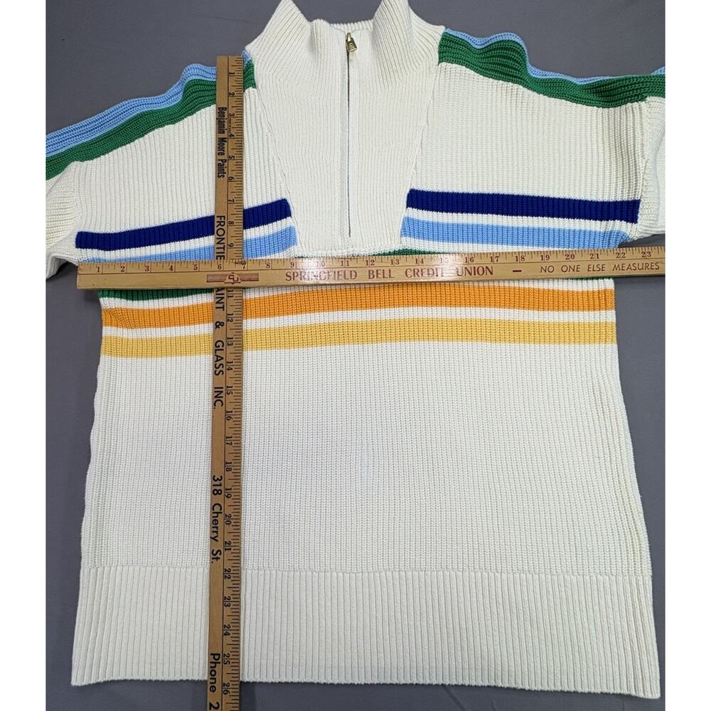 Lands’ End Drifter Quarter Zip Sweater Women’s Medium Rainbow Stripe 100% Cotton - Picture 5 of 9